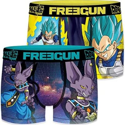 FREEGUN Boxer Vegeta pour homme, Whis, slip pour homme, Dragon Ball Super, liberté de mouvement et léger (lot de 2)