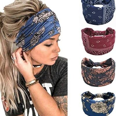 LQKYWNA Bandeaux Boho pour Femmes, Bandeaux 4/6 Pièces, Bandeaux Bandana Élastiques, Bandeaux Noués, Accessoires pour Cheveux pour Femmes et Filles, Bandeaux de Sport de Yoga