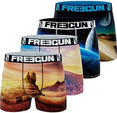 FREEGUN Boxer en microfibre recyclée pour homme, slip extensible et respirant pour homme (lot de 4)