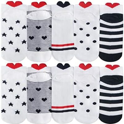 Chalier 10 paires de chaussettes en coton pour femme - motif cœur - multicolore (taille unique/noir et blanc)