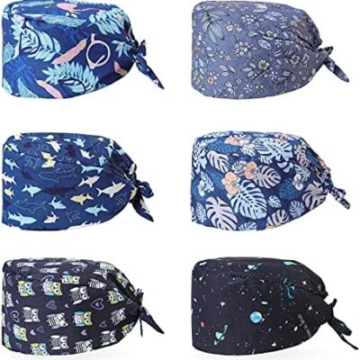 XiYee 6 pièces casquettes de travail, bonnet bandana en coton imprimé réglable, chapeau de toilettage unisexe avec bandeau anti-transpiration, Charlotte Release pour femme