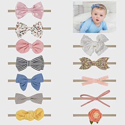 Bandeau en nylon pour bébé mignon fille coiffure arc bandeau accessoires de cheveux doux, paquet de 12 bandeaux élastiques pour bébé nouveau-né tout-petits