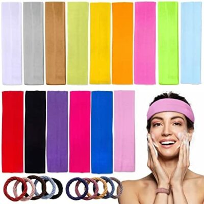 15 Pièces Bandeaux de Sport Élastiques, Bandeaux de Sport en Coton Bandeaux de Yoga Sports pour Femmes pour le Nettoyage du Visage Yoga Course à Pied Fitness Plus 10 Cordes à Cheveux Colorées