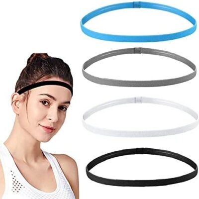 KOSHIFU 4 pièces Bandeau de sport élastique Bandeau élastique antidérapant Bandeau élastique pour hommes et femmes Jogging Football Yoga (Noir, Blanc, Gris, Bleu Royal)