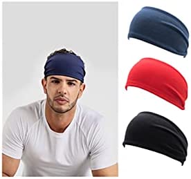 Lot de 3 bandeaux de sport élastiques pour yoga, basket-ball, badminton, VTT, jogging, tennis (rouge, noir, bleu marine).