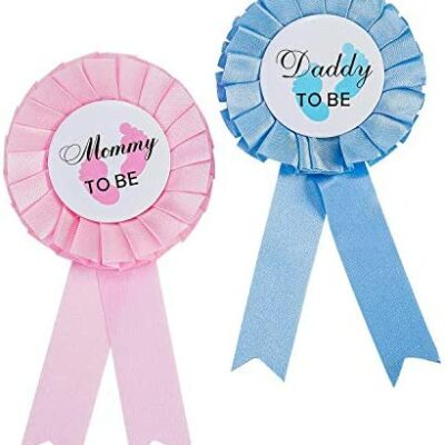 Dad and Mom To Be New Mom Mom Mom Dad Gift Badge Bow Decoration, Rose Flower Tinplate Button Pin Belt Decoration Newborn Girl Boy Shower Party Decoration (Rose Bleu)