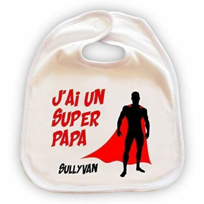 Grand Bavoir Bébé Personnalisable - Cadeau de Naissance Original - Cadeau Papa - "J'ai un Super Papa" - Avec Prénom