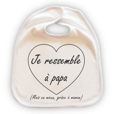 Grand Bavoir Bébé Personnalisé - Cadeau Original Fête des Pères - "Je Ressemble à Papa Mais Mieux Merci Maman"