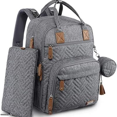 iniuniu bébé sac à langer, sac à dos à langer avec sac à langer et sangle de poussette, changement de couche lavable, porte-tétine maman et papa, gris