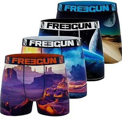 FREEGUN Boxer en microfibre recyclée pour homme, slip stretch et coupe parfaite pour homme (lot de 4)