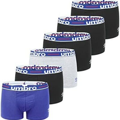 UMBRO Caleçon Homme en Coton, Caleçon Homme, Maintien Antidérapant, Peau Sensible (Lot de 6)