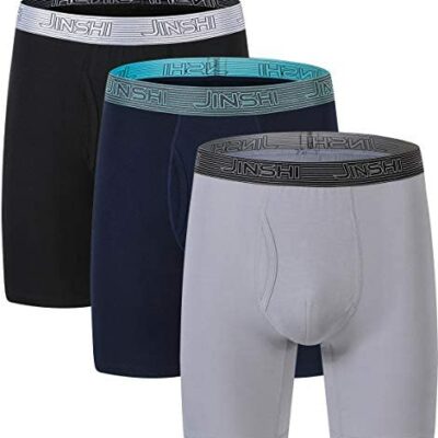 JINSHI Boxer pour homme en fibre de bambou sous-vêtements longs et doux