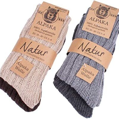 BRUBAKER KNIT Alpaga Chaussettes - Lot de 4 - 100% Alpaga - Très Épais et Chaud - Unisexe