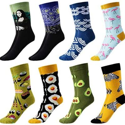 Chaussettes pour hommes, GuKKK 8 paires de chaussettes amusantes pour hommes, chaussettes fantaisie/coton, chaussettes de couleur froide, chaussettes à motif imprimé