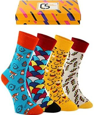 Creasocks 4 paires de chaussettes en coton intéressantes pour hommes Designs uniques