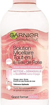 Garnier Skin Active - Solution Micellaire Tout-En-Un à l'Eau de Rose - Peau Terne et Sensible - Grand 400ml