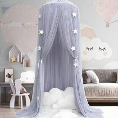 Couvre-lit pour filles - Princesse Canopy Crib Moustiquaire Baby Nursery Playroom Decor Dome Premium Filets Rideaux, Gris