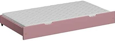 Lit à roulettes simple pour lit d'enfant - Leo avec matelas en mousse de latex de coco (180x90 pour lit 190x90, rose)