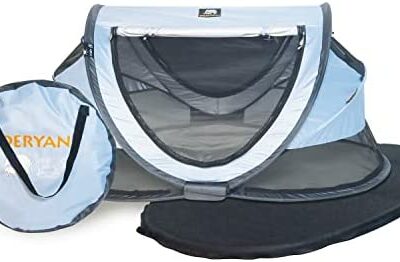 Berceau de Voyage Deryan avec Matelas - De la Naissance à 2,5 Ans - Monter la Tente Bébé Pop Up en 2 Minutes - Moustiquaire et Sac de Voyage Inclus - 136x84x62cm (Bleu)