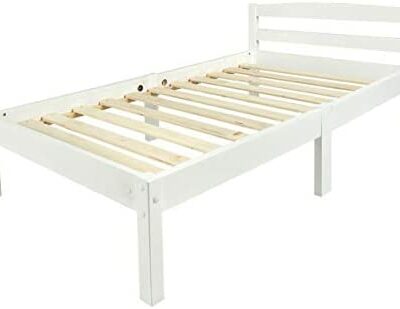 Leomark Lit simple classique en bois avec matelas confortable, lit enfant en bois blanc, lit enfant durable, surface de couchage : 140/70 cm