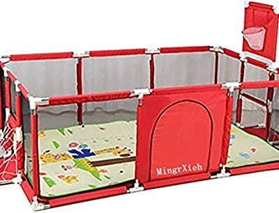 Parc Mingrxieh, petit parc jumeau, aire de jeu pliante avec tapis de basket et cerceau, 26" rouge/bleu (couleur : rouge)