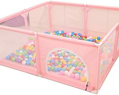 Parc, parc avec 110 balles et tapis - Barrière de jeu portable pour enfants/bébés, espace de jeu séparé (couleur : rose)