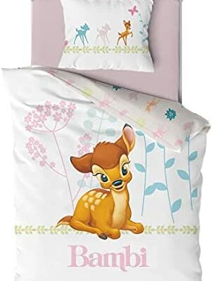 Parure de lit bébé ou enfant Disney Bambi 100% coton - Housse de couette 100x140cm + taie d'oreiller 40x60cm