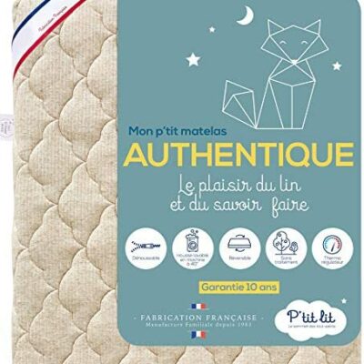 P'tit Lit - Matelas Berceau Authentique - 60x120 cm - Lin Végétal : Thermorégulation Naturelle - Aucun Traitement Chimique - Déhoussable - Oeko Tex® - Fabriqué en France