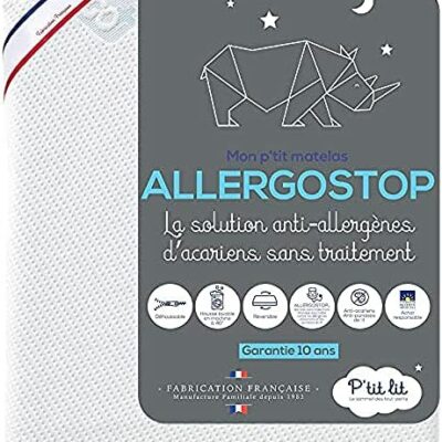 P'tit Lit - Matelas Enfant/Crèche Allergostop® - 70x140 cm - Acariens Naturels - Non Traité Chimiquement - Punaises de Lit - Déhoussable - Oeko Tex® - Fabriqué en France