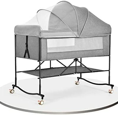 SHENRQIA Lit Co-Sleeping pour Bébé - Berceau Co-Sleeping pour Bébé avec Matelas, Hauteur Réglable, Fenêtre en Maille, avec Roues Pivotantes Silencieuses, pour Nouveau-nés de 0 à 20 Mois, 4 Couleurs