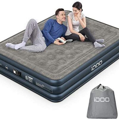 Matelas pneumatique iDOO, lit pneumatique avec pompe intégrée, gonflage/dégonflage automatique rapide en 3 minutes, lit pneumatique avec housse confortable, idéal pour le camping 203 x 152 x 46 cm max 295 kg, 2 personnes