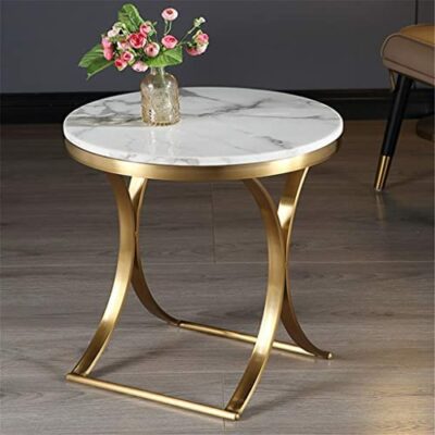 DFGHJK Table d'appoint en marbre moderne avec cadre d'extrémité de canapé-lit Petite table basse ronde (Couleur: Or, Taille: 50 * 58cm)