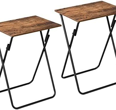 HOOBRO Table d'Appoint, Table Plateau TV Pliable Ensemble de 2, Table Snack avec Canapé, Table de Chevet Pliable pour Petits Espaces, pour Salon, Chambre, Marron Rustique et Noir EBF152BZP201