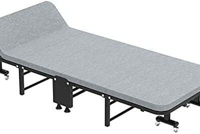 Lit pliant avec matelas en mousse à mémoire de forme et roulettes Cadre de lit pliant léger pour chambre et bureau Dimensions : 90 cm