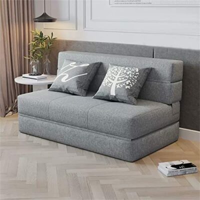 Lit pliant double, futon paresseux, lit d'invité pliant portable, avec canapé-lit amovible, chaise lit avec 2 oreillers, adapté pour chambre, salon, bureau, gris clair, 76 × 72 × 120 cm