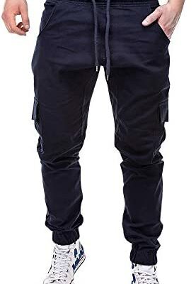 Ni_ka Training Pantalon multi-poches pour homme Taille élastique Casual Sports Harem Pantalon à lacets Football Jogging Pantalon Gris Kaki M à 4XL