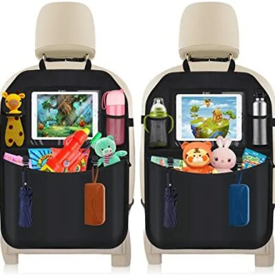 Boîte de rangement de voiture, protections de siège arrière de voiture 2 pièces avec sac de rangement transparent pour tablette et plusieurs poches pour un rangement facile des jouets/livres/bouteilles