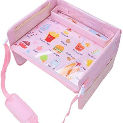 Evedaily Plateau de voyage pour enfants Plateau d'activité pour siège de voiture avec sac de rangement Plateau de collation Plateau de jeu pliable Table pour enfants