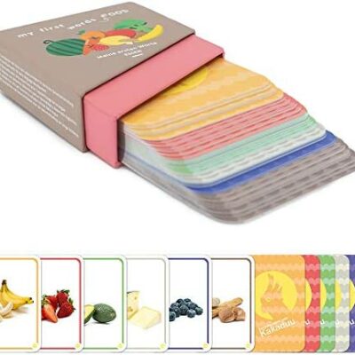 Jeu d'apprentissage Kakaduu 1 an : "Mon premier mot - nourriture".  50 cartes illustrées avec photos pour développer les compétences linguistiques. Jouets Montessori.