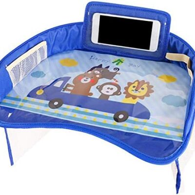 MGDAM Plateau de Voyage pour Enfants, Plateau de Rangement étanche pour Jouets, Siège Auto pour Enfants, Bureau Multifonctionnel en Carton pour Poussette, Convient pour Apprendre, Jouer (Bleu)