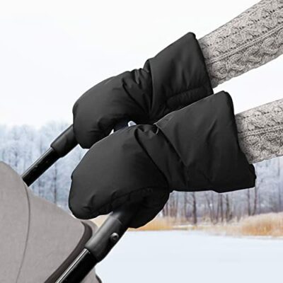 BNGXR Gants de Poussette, Gants de Poussette Doux Chauds Coupe-Vent Imperméables Gants Parents, Gants Chauds Mains Bébé pour Poussette Vélo Fauteuil Roulant, Noir