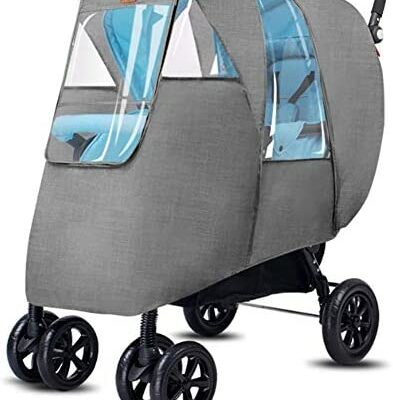 CTEGOOD Housse de Pluie Double Chariot, Imperméable Durable avec Ventilation Housse de Pluie Universelle pour Chariot et Soeur Gris