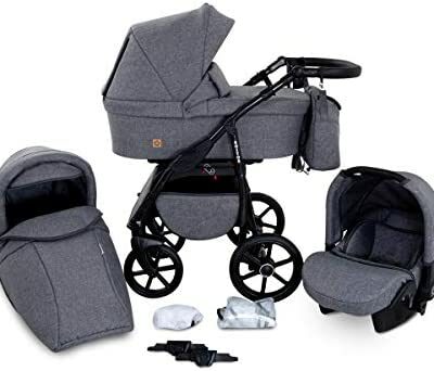 GagaDumi Boston Siège auto pour poussette 3 en 1 avec tous les accessoires de poussette Certificat TÜV (B1 - Jeans gris)