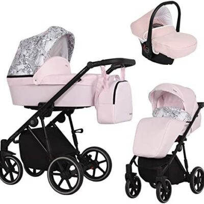 Poussette Poussette 3 en 1 Porte-siège d'auto pour bébé Kunert Molto Poussette 3 en 1 3 en 1 (Rose + Fleur + Châssis Noir, 3 en 1)