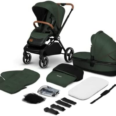 Poussette compacte LIONELO Mika 2 en 1, Carry Bass, Poussette de marche, Poussette confort, Housse de pluie, Moustiquaire, Chauffe-pieds, Poussette compacte, Poussette complète (Vert)