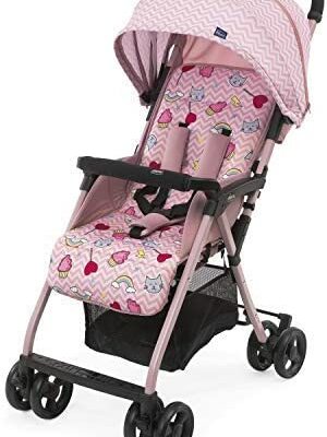 Poussette de marche Chicco OHlalà 3 Ultralégère, compacte, pliable, inclinable, de la naissance à 15kg, avec grand panier comprenant habillage pluie et toit rétractable - rose bonbon