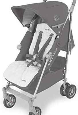 Poussette incurvée Maclaren Techno XLR pour nouveau-nés jusqu'à 25 kg, dessus extensible UPF 50+, siège inclinable avec couvre-pieds d'hiver amovible et housse de pluie - Anthracite/argent