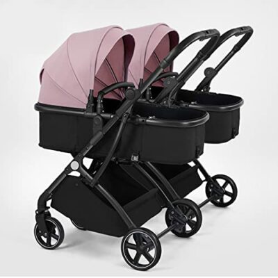 Poussettes jumelles côte à côte, 2 poussettes simples détachables avec panier de transport réversible, auvent réglable pour garçons et filles de 0 à 3 ans (couleur : rose)