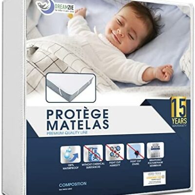 Protège Matelas Dreamzie 70x160 cm Imperméable Fabrication Européenne et Oeko TEX - Protège Matelas en Coton Respirant avec 4 Coins Élastiques