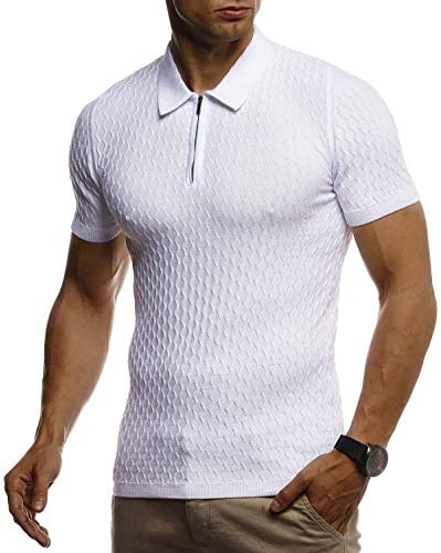 Leif Nelson T-shirt d'été LN7315 pour homme, col polo, polo slim tendance, tricot fin, blanc, noir, basique, homme/garçon, polo à manches courtes, blanc.  , M